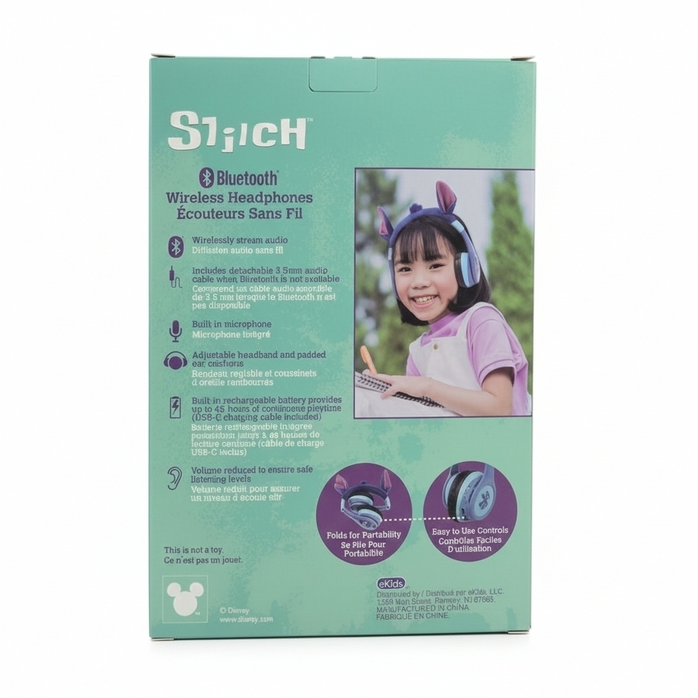 Disney Stitch Wireless Headphones Kids Microphone Foldable Brand New - Picture 2 of 7